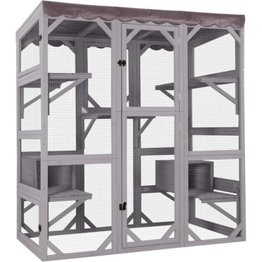 Aivituvin Catio Outdoor Cat Enclosure Large Cat House for Mulitiple Cats Walk in Cat Cage with Tarp Roof 70"
