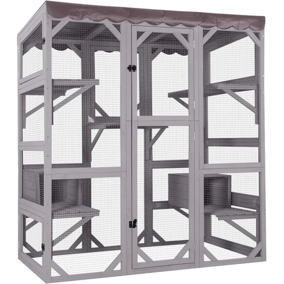 Aivituvin Catio Outdoor Cat Enclosure Large Cat House for Mulitiple Cats Walk in Cat Cage with Tarp Roof 70"