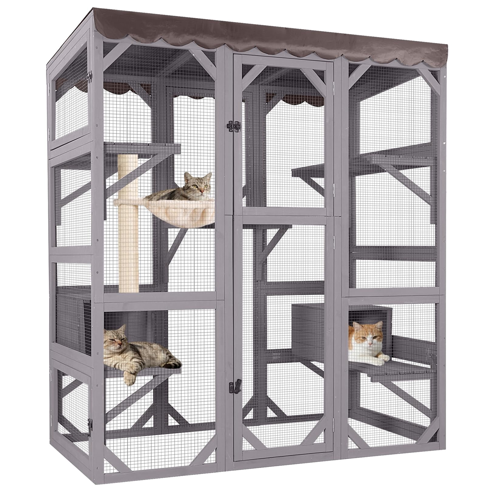 Aivituvin Catio Outdoor Cat Enclosure Large Cat House for Multiple Cats Walk in Cat Cage with Tarp Roof 70"