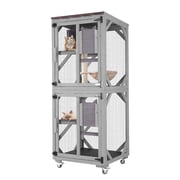 Aivituvin Catio Outdoor Cat Enclosure with Wheels, Outdoor Cat House with Weatherproof Roof, 3 Platforms, Large Window Catio Portable Cat Cage Indoor for 2-3 Cats, 23.4" D x 24.5" W x 62.8" H - Grey
