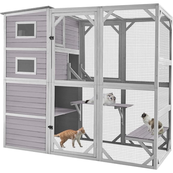 Aivituvin Catio Outdoor Cat Enclosure for Multiple Cats Weatherproof Large Cat House with 4 Levels, 3 Resting Rooms, 3 Platforms,77" L