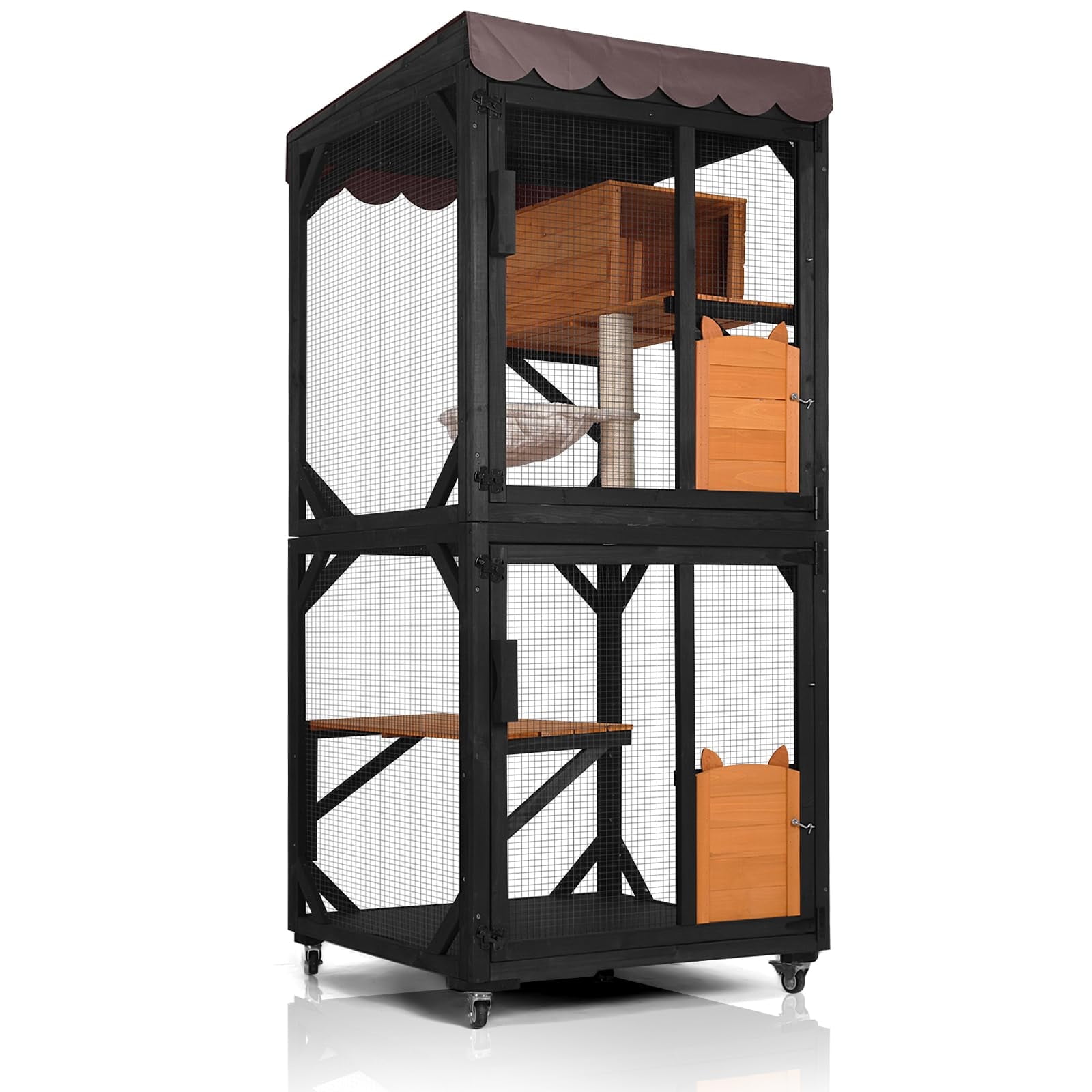 Aivituvin Catio Outdoor Cat Enclosure on Wheels - Outside Kitty House with Upgraded Resting Box, PVC Layer, and Waterproof Roof - 71.9"