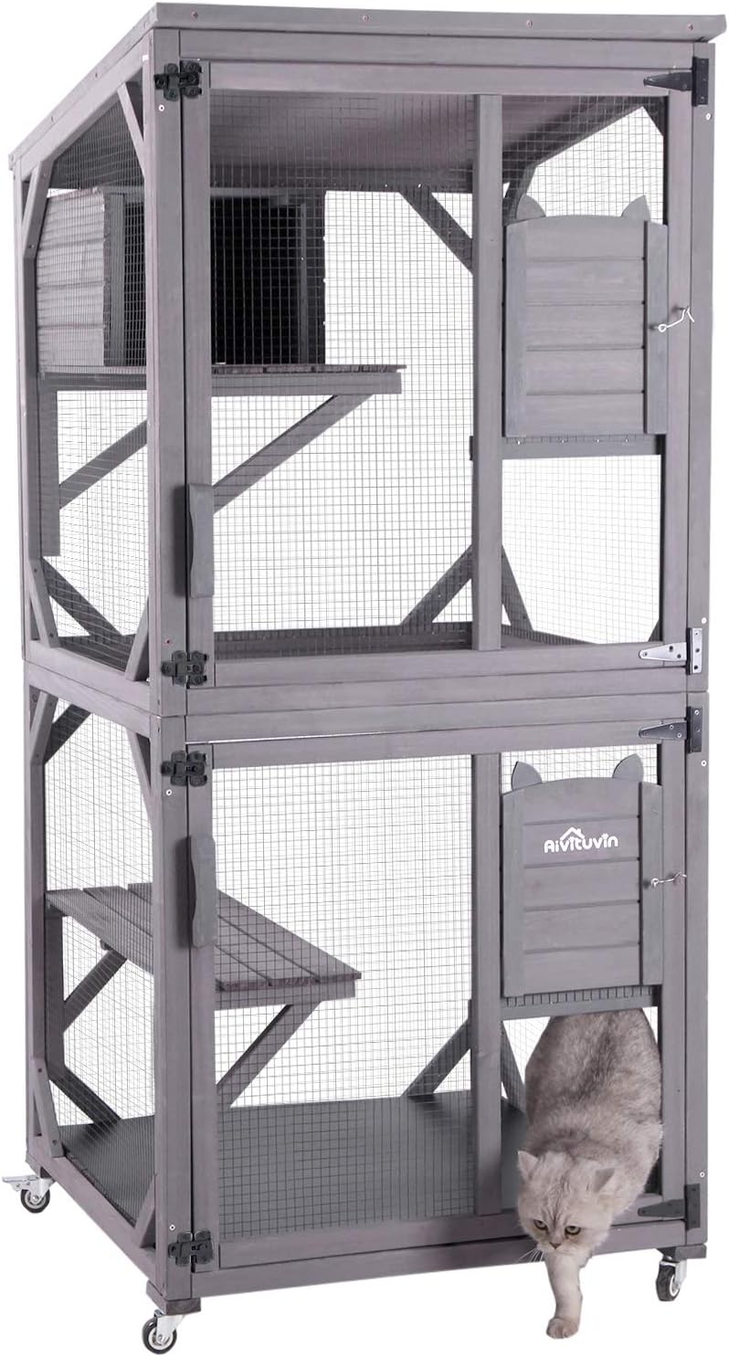 Aivituvin Catio Outdoor Cat House 90"H with 2 Bridges 6 Platforms Large