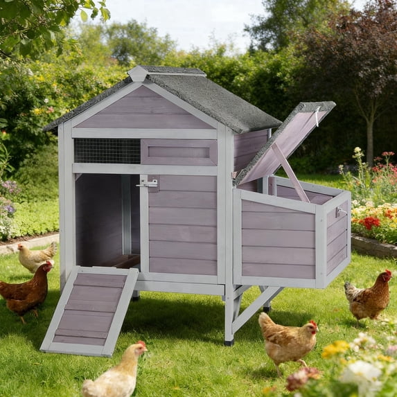 Aivituvin Chicken Coop for 2 Chickens Outdoor, Small Wooden Chicken House with Expandable Run, Nesting Box & Pull-Out Tray, Backyard Poultry Coop for Hens Ducks Quail