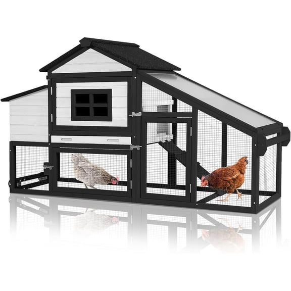 Aivituvin Chicken Coop Expandable Chicken House for Outdoor with Wheels Nesting Box, Leakproof Pull-on Tray, and UV-Resistant Roof Panel - Black&White