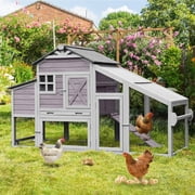 Aivituvin Large Chicken Coop with Wheels & Run, Mobile Hen House Outdoor Wooden Poultry Cage with Large Nesting Box Leakproof Pull-Out Tray, Gray