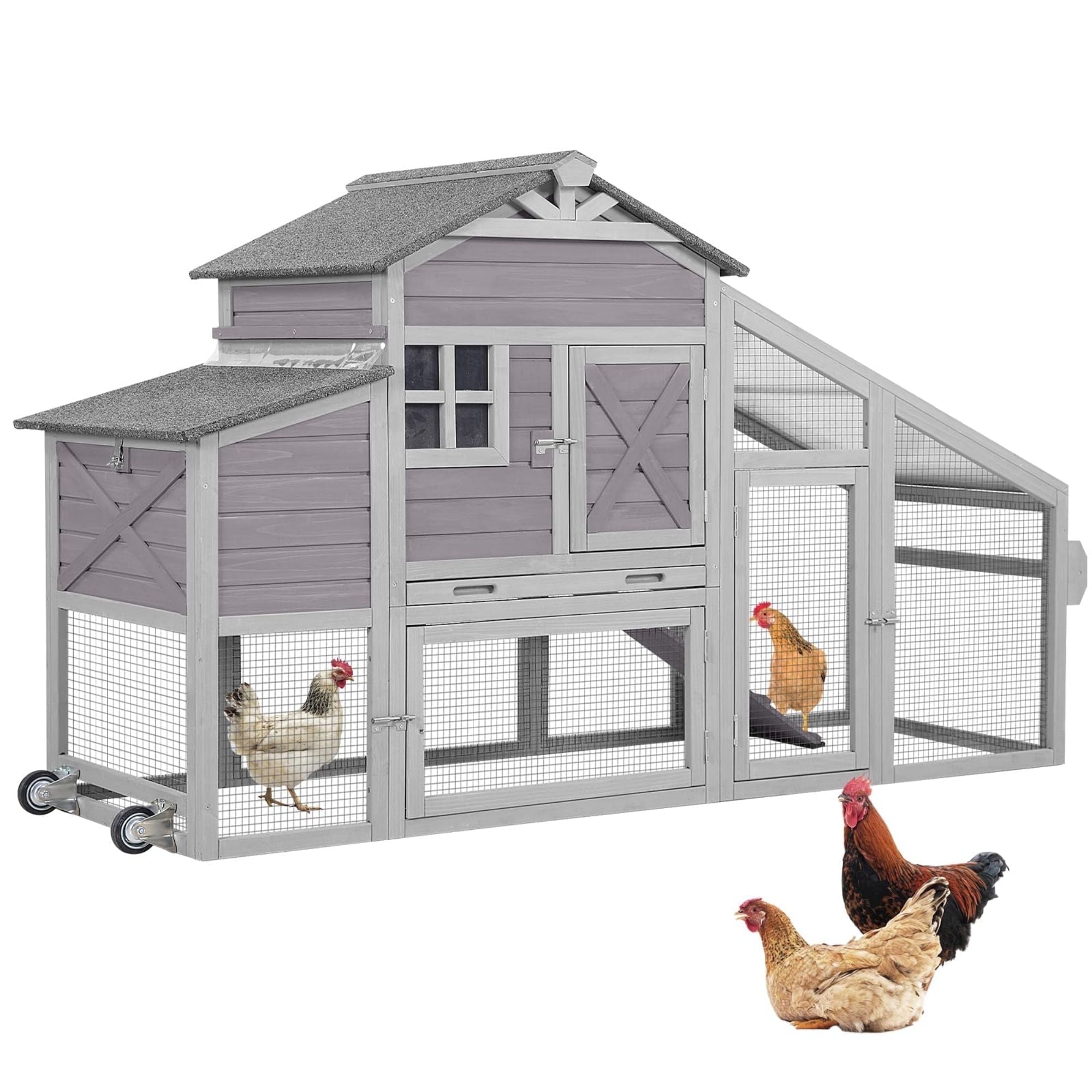 Free Shipping! Aivituvin Chicken Coop Hen House for 2-4 Chickens with Wheels Push-Pull Handrail Nest Box