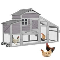 Aivituvin Chicken Coop Mobile Chicken House on Wheels Expandable Wooden Poultry Cage with Large Nesting Box Leakproof Pull-Out Tray Rabbit Hutch Bunny Cage,UV-Resistant Roof,Grey