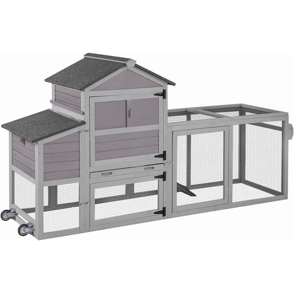 Aivituvin 80.7" Chicken Coop Mobile Chicken House with Wheels Expandable Wooden Hen House Outdoor for 2-4 Chickens Grey