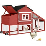 Aivituvin Chicken Coop, Mobile Chicken House with with Wheels, Outdoor Hen House Poultry Cage with Nesting Box, Leakproof Pull Out Tray and UV-Resistant Roof,Rabbit Hutch Duck Coop (Red)