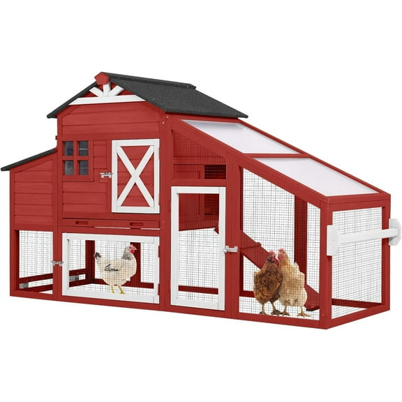 Aivituvin Chicken Coop Mobile Chicken House on Wheels Expandable Wooden Poultry Cage with Large Nesting Box