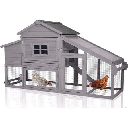 Aivituvin Chicken Coop Mobile Chicken House with Wheels for Outdoor, Expandable Wooden Poultry Cage with Large Nesting Box, Gray