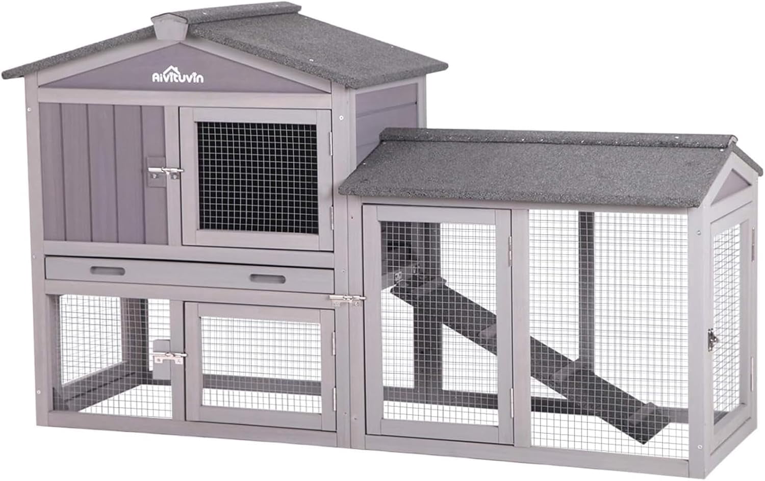 Aivituvin Chicken Coop Wooden Outdoor Hen House 6 Access Doors Rabbit Hutch with Run, Deeper Leakproof Pull-Out Tray and Weatherproof Roof