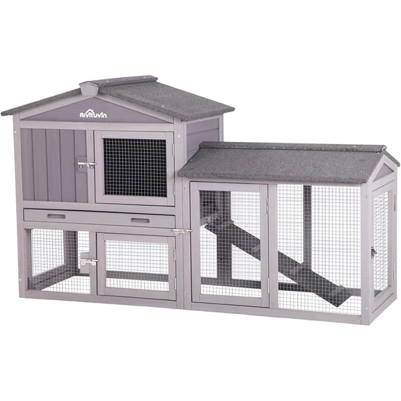 Aivituvin Chicken Coop Wooden Outdoor Hen House 6 Access Doors Rabbit Hutch with Run, Deeper Leakproof Pull-Out Tray and Weatherproof Roof