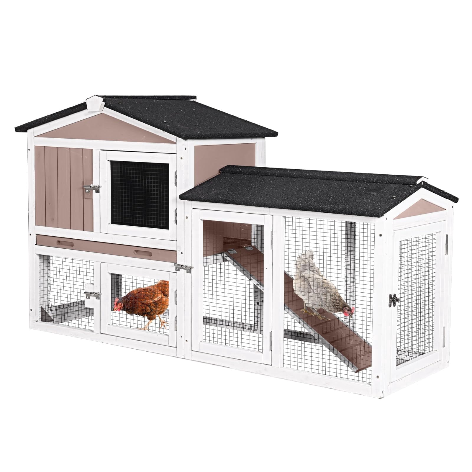 Aivituvin Chicken Coop for 1-2 Chickens, Expandable Wooden Duck House Outdoor Hen House Poultry Quail Cage, Brown