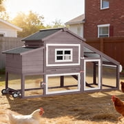 Aivituvin Mobile Chicken Coop with Run Large Hen House with Wheels Chicken House Poultry Cage with Nesting Box, Pull-Out Tray for 3-5 Chickens Brown