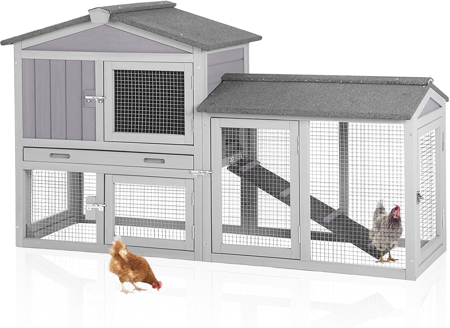 Aivituvin Chicken Coop for 2 Chickens, Wooden Duck House Outdoor Hen House Poultry Quail Cage-Expandable Design Rabbit Hutch No Leak Plastic Tray Bunny Cage Indoor