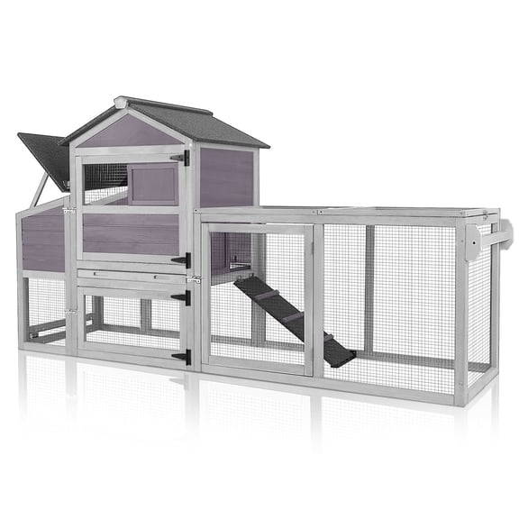 Aivituvin 82.4" Chicken Coop with Wheels, Large Hen House with Run, Chicken Cage for 4-6 Chickens, Weatherproof Asphalt Roof, Nesting Box & Pull-Out Tray