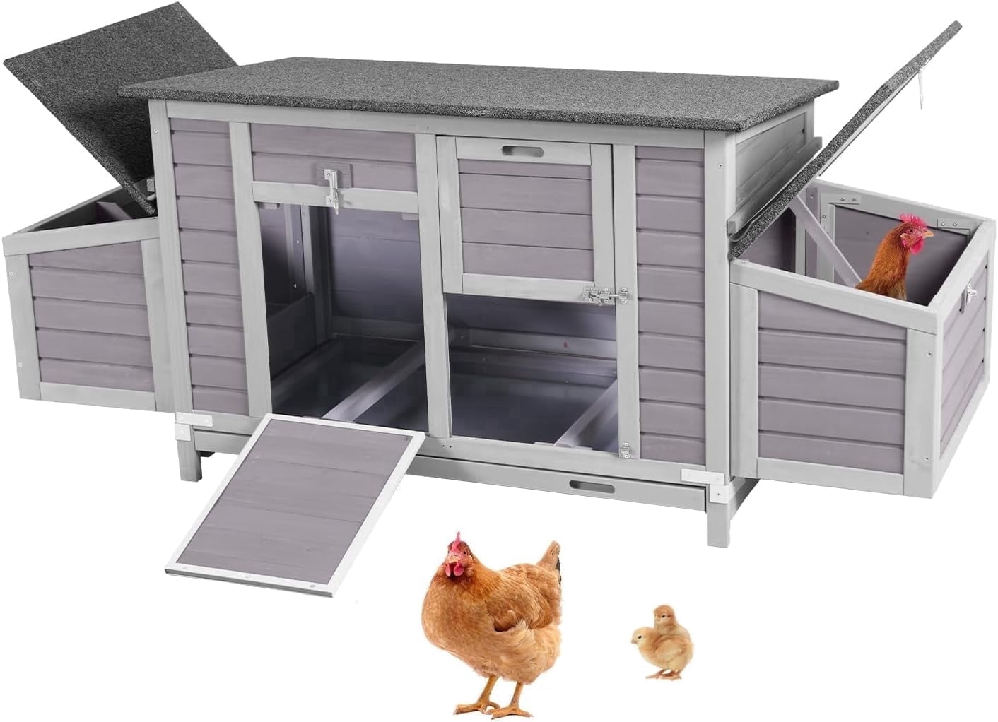 Aivituvin Chicken Coop with Two Nesting Boxes Large Wooden Hen House Outdoor Weatherproof Rabbit Hutch Duck Cage