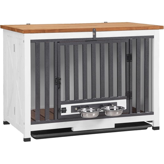 Aivituvin Dog Crate Furniture for Medium and Small Dogs Folding Heavy Duty Dog Kennel End Table, Dog House with Solid Wood Opening Roof, 39.4" L White