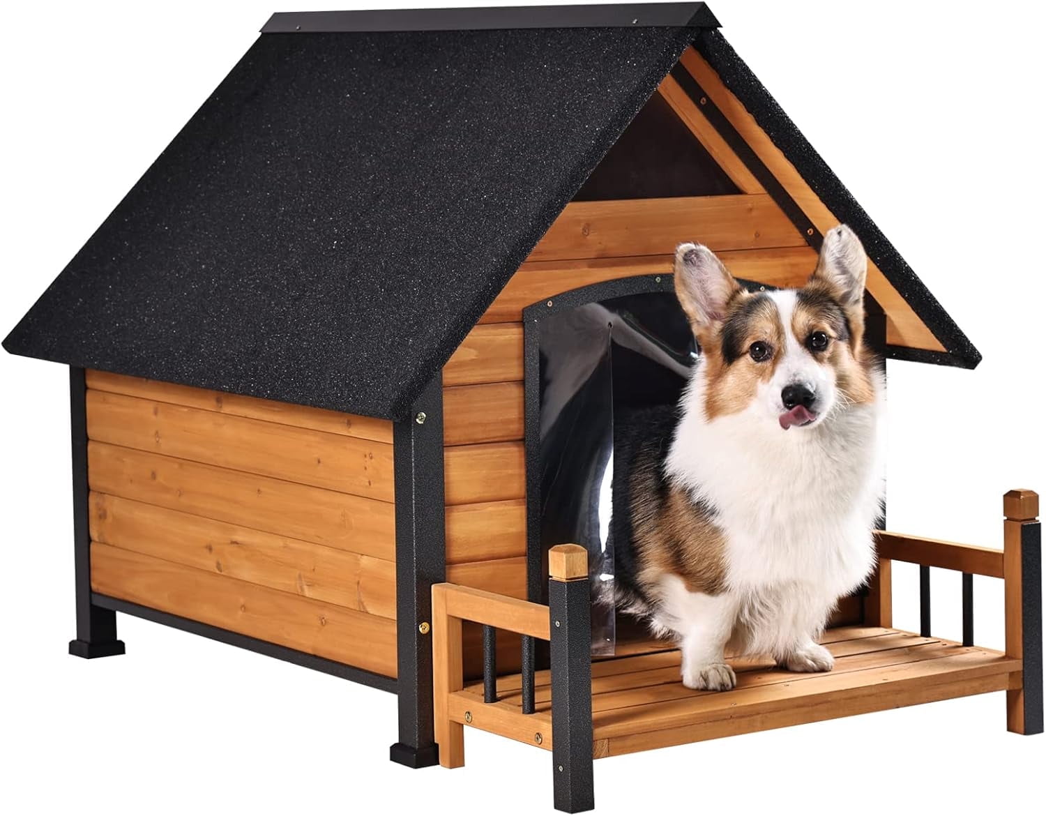 Aivituvin Dog House Outdoor Indoor Wooden Dog Cage with All Iron Frame Anti-Chewing for Small Medium Large Dogs Use,Raise Floor with Customized Plastic Feet Pad