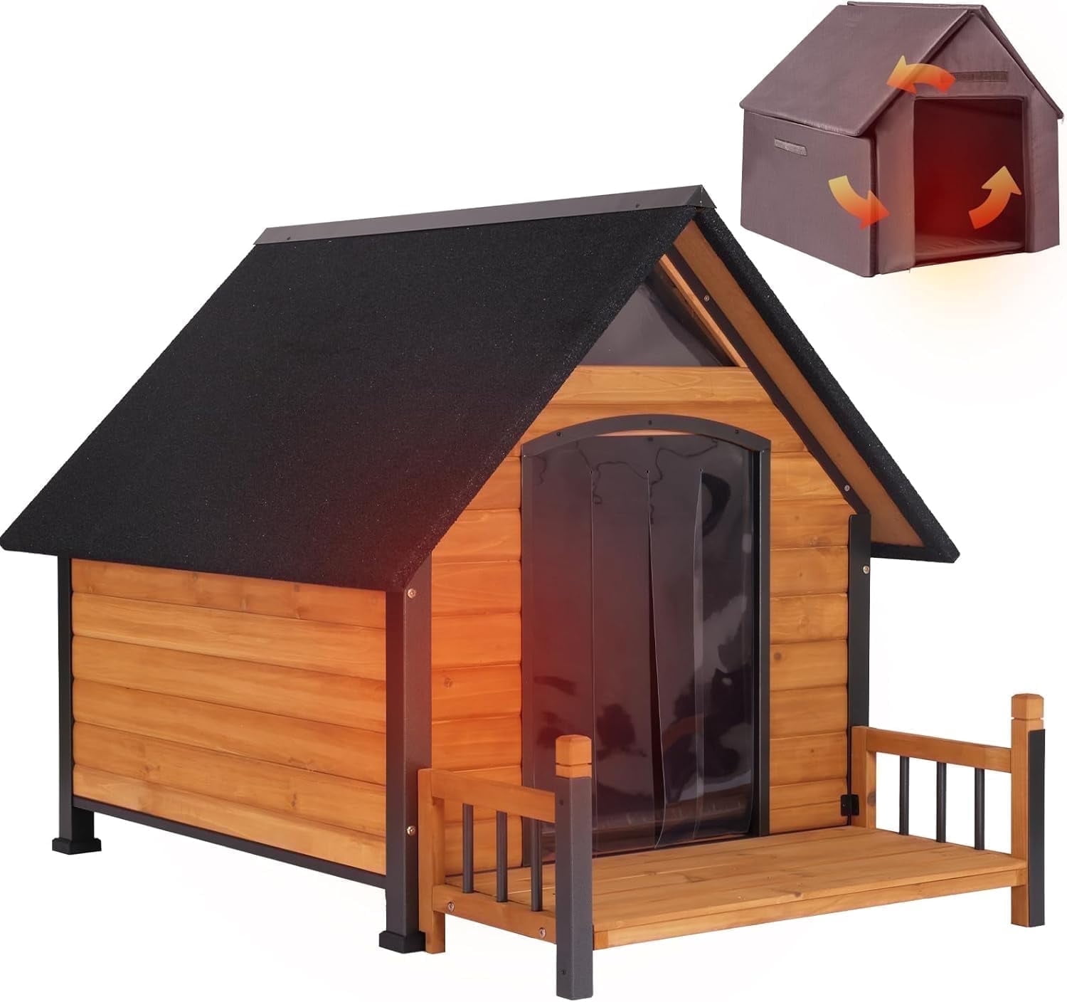 Aivituvin Dog House Outdoor with Insulated Liner and Metal Frame Waterproof Dog Kennel for Small to Large Sized Dogs Large Doghouse 100% Insulated Puppy Shelter for Winter 37.4"