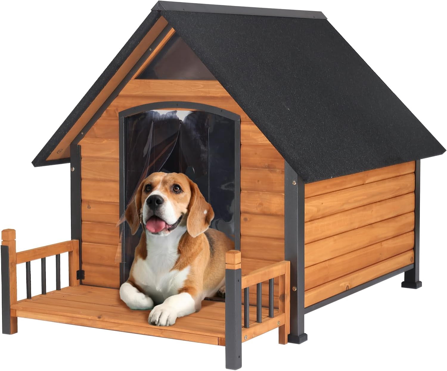 Aivituvin Dog House Outdoor Weatherproof Chew Proof Large Dog Kennel with Metal Frame for Small Medium Large Dogs, 50.9" D x 37.4" W x 37.2" H