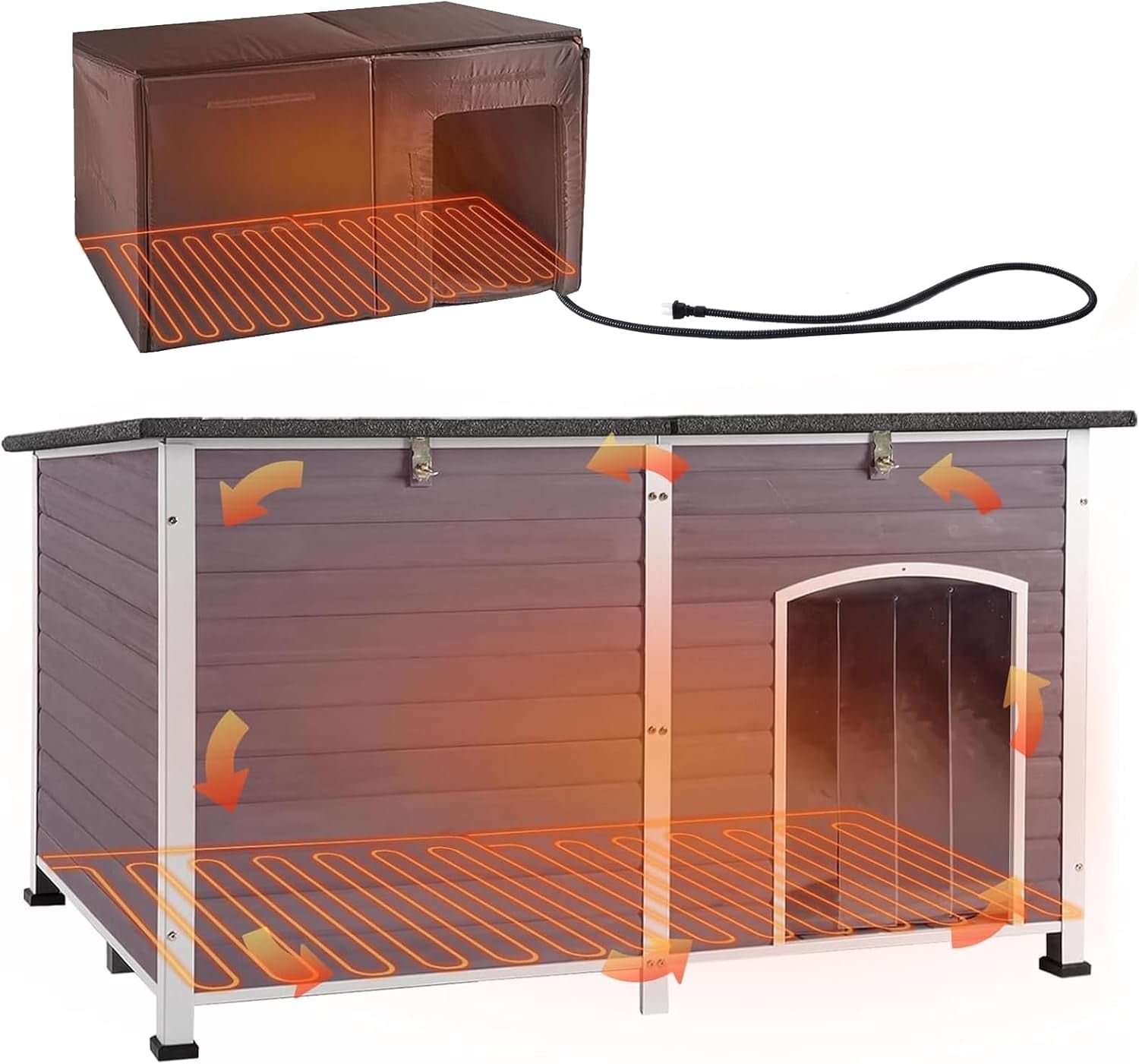 Aivituvin Extra Large Heated Dog House Insulated Dog Kennel with Heating Pad, Chew-Proof Metal Frame for Large Dog Breeds, 59.1"x31.9"x35.4" Grey