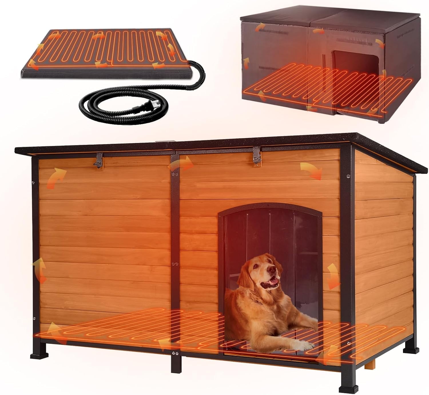 Aivituvin Extra Large Heated Dog House Outdoor Insulated Dog House Weatherproof Dog Shelter with Heated Pad, Insulated All-Round Thermal Liner, Chew-Proof Design for Large Dogs (Winter-Ready)
