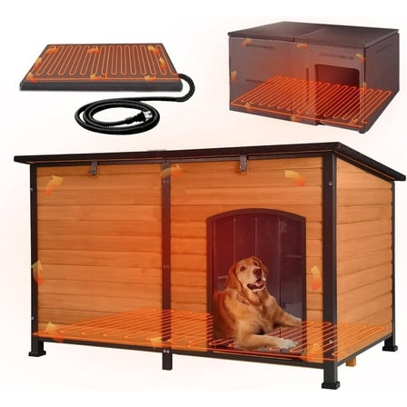 Aivituvin Extra Large Heated Dog House Outdoor Insulated Dog House Weatherproof Dog Shelter with Heated Pad, Insulated All-Round Thermal Liner, Chew-Proof Design for Large Dogs (Winter-Ready)