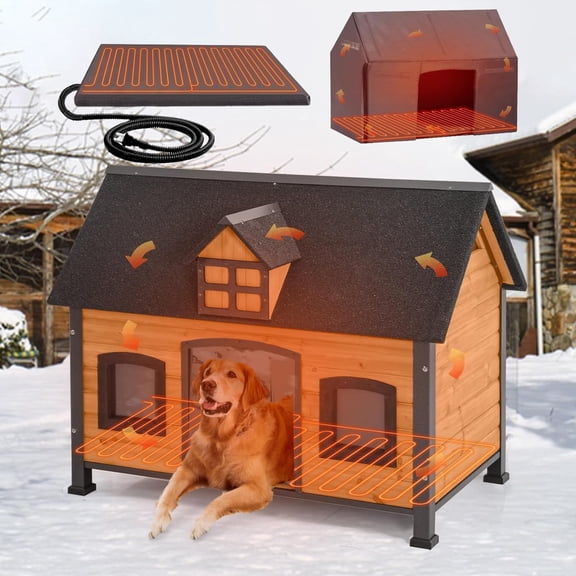 Aivituvin Extra Large Heated Dog House for Outside XL Insulated Dog House Outdoor Weatherproof with Safe Heating Pad, 6-Sided Thermal Liner, Chew-Proof Metal Frame for Medium to Large Dog Breeds