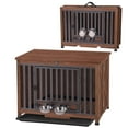 thumbnail image 1 of Aivituvin Folding Dog Crate Furniture Portable Metal Dog Kennel with Bowls & Tray, Dog Crate for Small & Medium Dogs with Opening Roof, Brown, 1 of 7