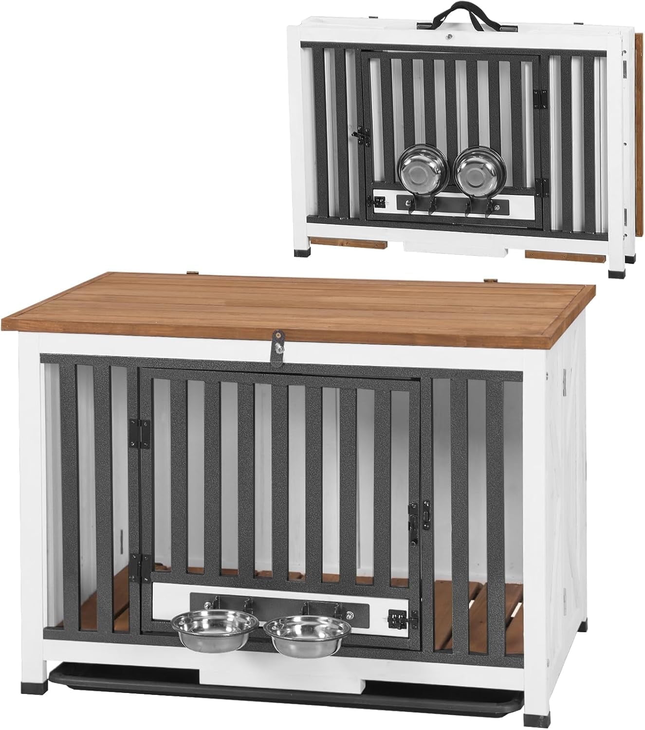 AIVITUVIN Portable Pet Cage for Small & Medium Dogs, Puppy Kennel End Table with Solid Wood Roof