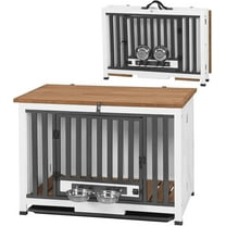 Aivituvin Folding Dog Crate Furniture Portable Metal Dog Kennel with Dog Bowls & Tray, Dog Crate for Small & Medium Dogs with Opening Roof