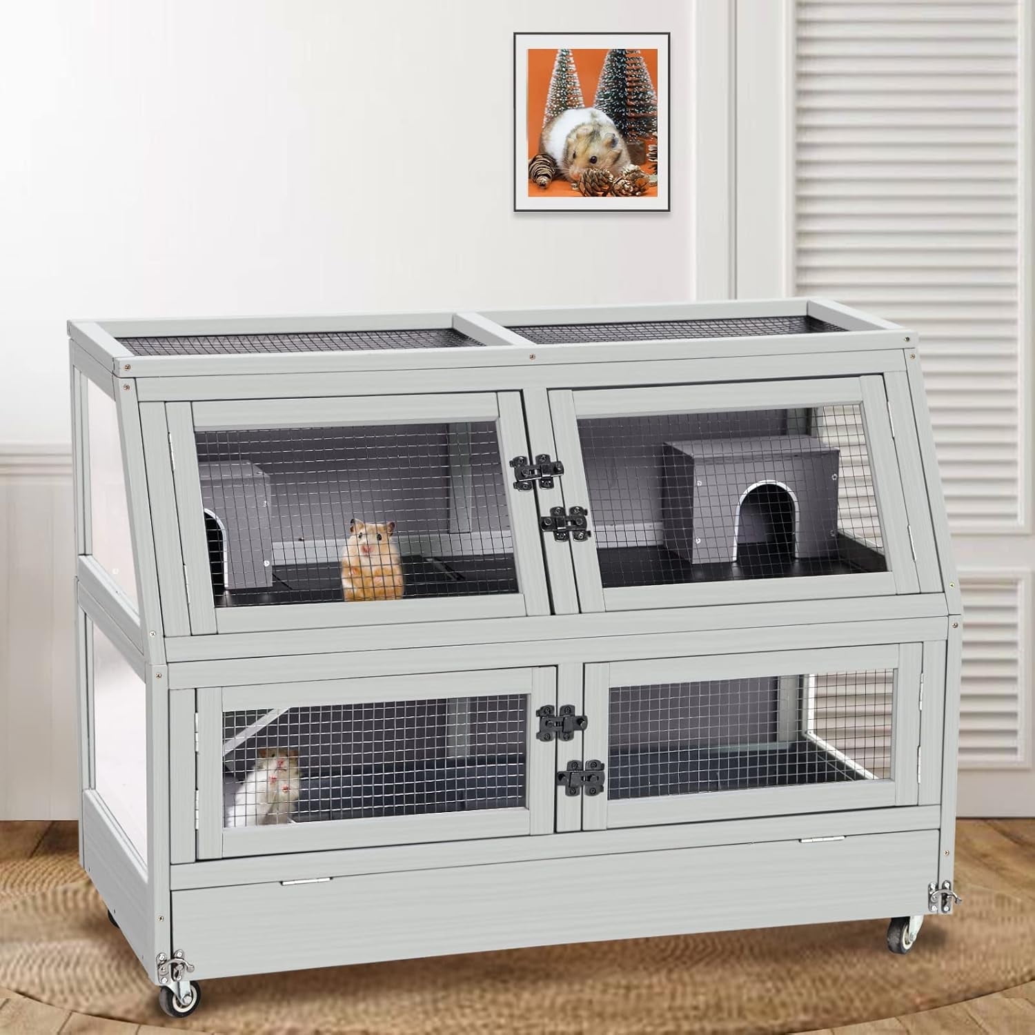 Aivituvin Guinea Pig Cage Chew Proof Hamster Cage Metal Frame Rat House Small Animal Habitat Critter Nation Cage 2 Levels Double Use Movable