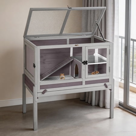Aivituvin Guinea Pig Cage Indoor Rabbit Hutch with Chew-Proof Edges - Grey
