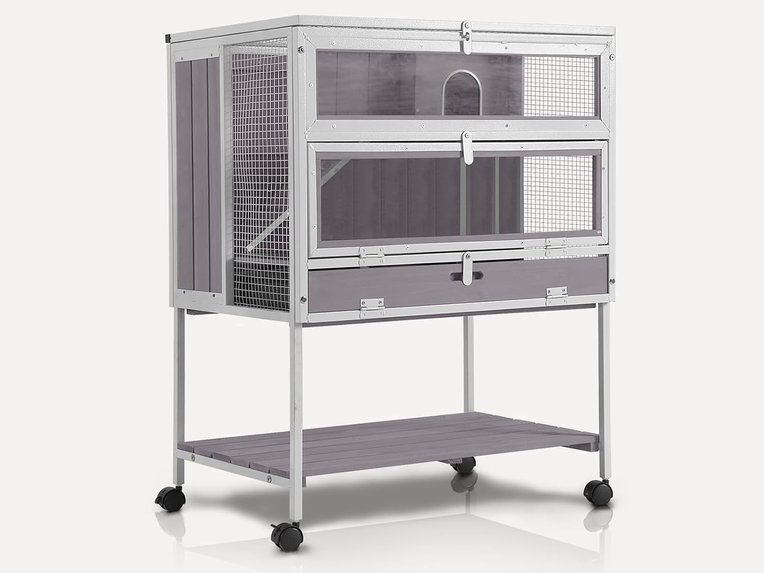 Aivituvin Guinea Pig Cage, Moveable Metal Frame Hamster Cage Anti-Chewing with Aluminium Alloy Edge, Hideouts, Ramps, Seesaws Chewing Toy, Deeper Pull-Out Leakproof Tray for Indoor Outdoor（White）