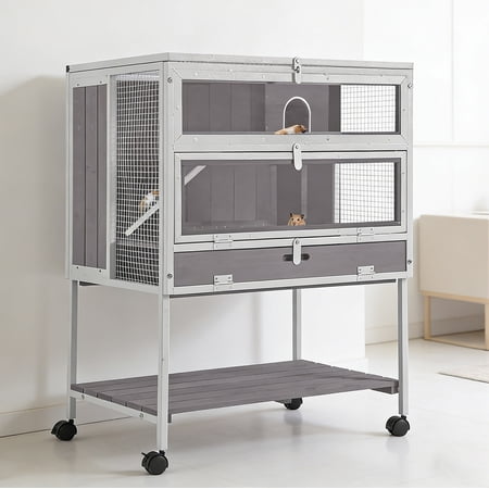 Aivituvin Guinea Pig Cage, Moveable Metal Frame Hamster Cage Anti-Chewing with Aluminium Alloy Edge, Hideouts, Ramps, Seesaws Chewing Toy, Deeper Pull-Out Leakproof Tray for Indoor Outdoor(White)