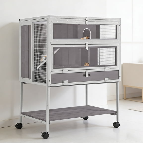 Aivituvin Guinea Pig Cage, Moveable Metal Frame Hamster Cage Anti-Chewing with Aluminium Alloy Edge, Hideouts, Ramps, Seesaws Chewing Toy, Deeper Pull-Out Leakproof Tray for Indoor Outdoor（White）