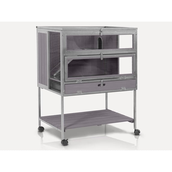 Aivituvin Guinea Pig Cage, Moveable Metal Frame Hamster Cage Anti-Chewing with Aluminium Alloy Edge, Hideouts, Ramps, Seesaws Chewing Toy, Deeper Pull-Out Leakproof Tray for Indoor Outdoor(Grey)