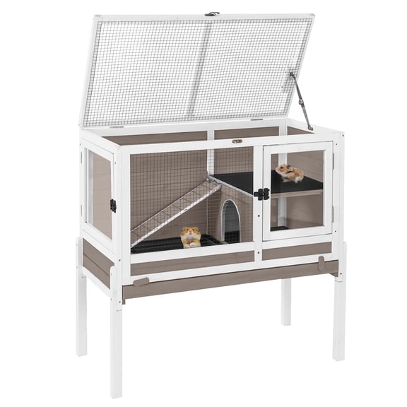 Aivituvin Guinea Pig Cages Indoor Rabbit Hutch with Removable Stand Anti Chewing - Brown