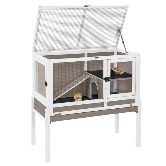 Aivituvin Guinea Pig Cages Indoor Rabbit Hutch with Removable Stand Anti Chewing - Brown