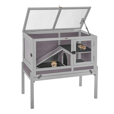 Aivituvin Guinea Pig Cages Indoor Rabbit Hutch with Removable Stand Anti Chewing Wooden