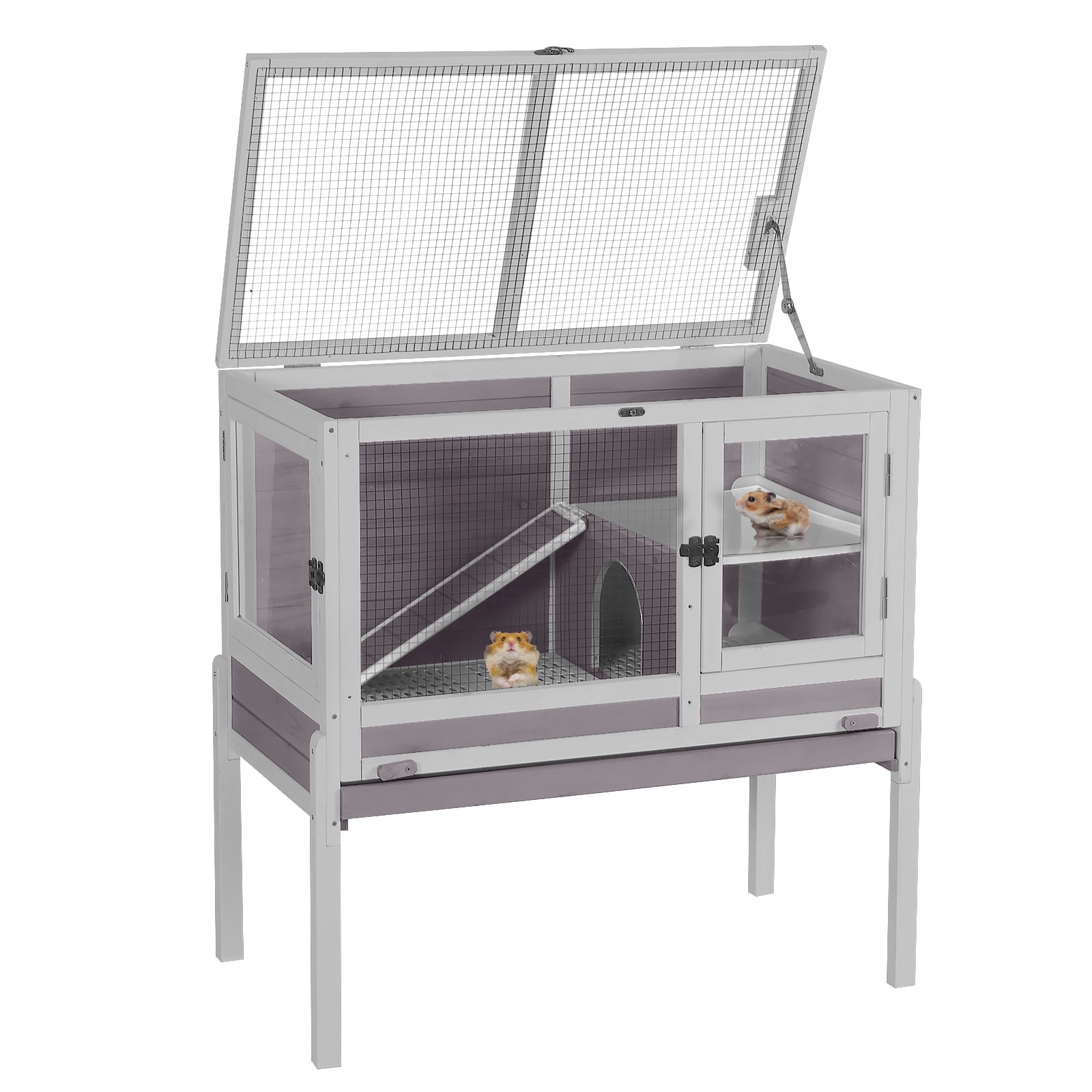 Aivituvin Guinea Pig Cages Indoor Rabbit Hutch with Removable Stand Anti Chewing Wooden
