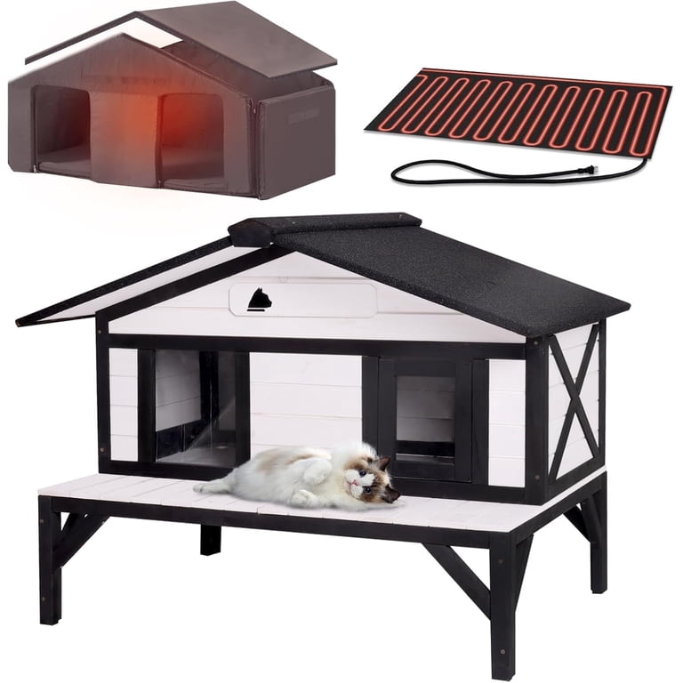 Heated Outdoor Cat Shelter: Weatherproof Feral Cat House With Escape Door Heated Outdoor Cat Shelter: Weatherproof Feral Cat House With Escape Door
