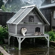 Aivituvin 2-Story Outdoor Cat House Weatherproof Insulated Feral Cat Shelter with Waterproof Roof, Elevated Floor, Escape Door for 1-4 Indoor Outdoor Cats