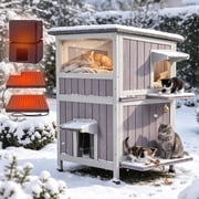 Aivituvin Larger 2-Story Heated Cat House for Outside Waterproof Cat Shelter with Insulated Liner Keep Warm in Winter Indoor Cat Cage with Waterproof Roof,Heated Pad Include