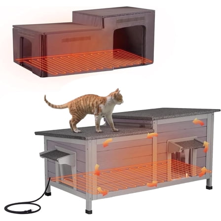 Aivituvin Heated Cat House Outdoor Feral Kitty Shelter with Insulated & Heated Liner Weatherproof Roof Cat Home for Winter,Roomly