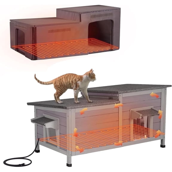 Aivituvin Heated Cat House Outdoor Feral Kitty Shelter with Insulated & Heated Liner Weatherproof Roof Cat Home for Winter,Roomly