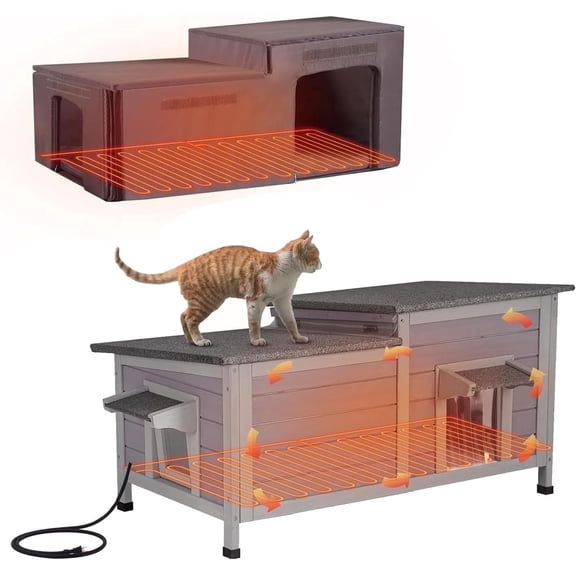 Aivituvin Heated Cat House Outdoor Feral Kitty Shelter with Insulated & Heated Liner Weatherproof Roof Cat Home for Winter,Roomly